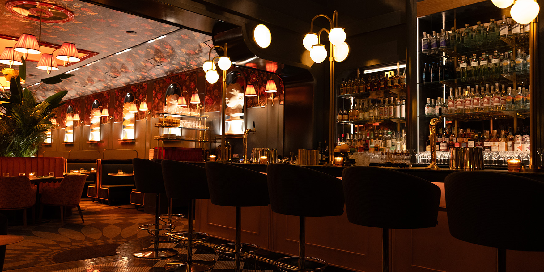 Beautiful dark and moody bar in Vulture restaurant.